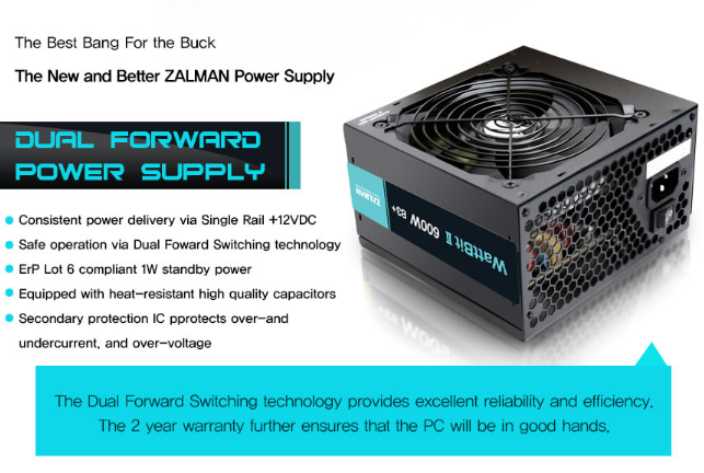 ספק כוח למחשב נייח 600 וואט זלמן Zalman ZM600-XEII 600W Power Supply